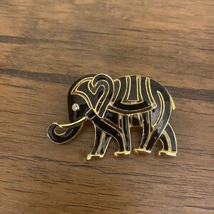 VTG Elephant Broach Black Enamel Pin